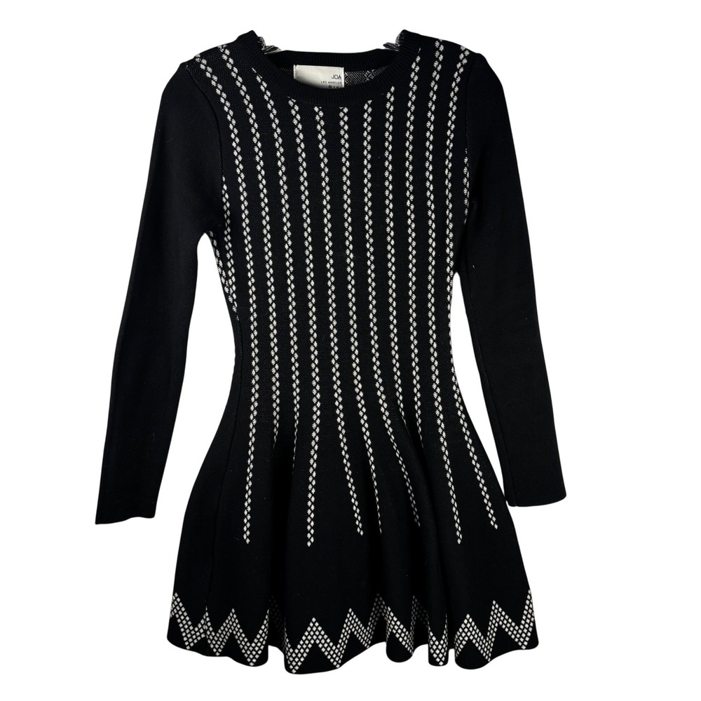 JOA Los Angeles Black White Geometric Knit Sweater Dress XS BC2742 Cotton Mini